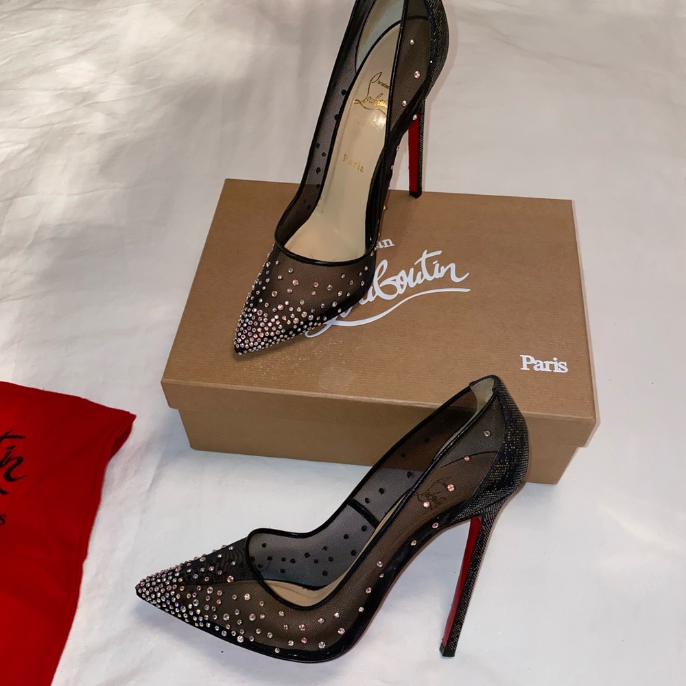 Christian Louboutin strass pumps Black mesh and Swarovski crystal size 42
